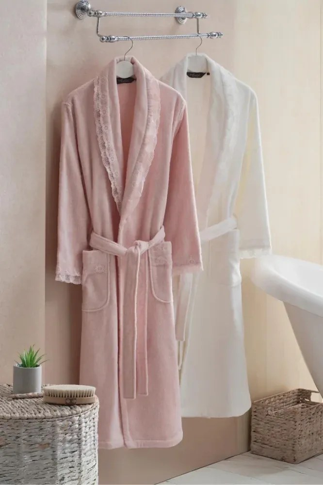 Damski elegancki szlafrok FREYA w ozdobnym opakowaniu XL Śmietankowy