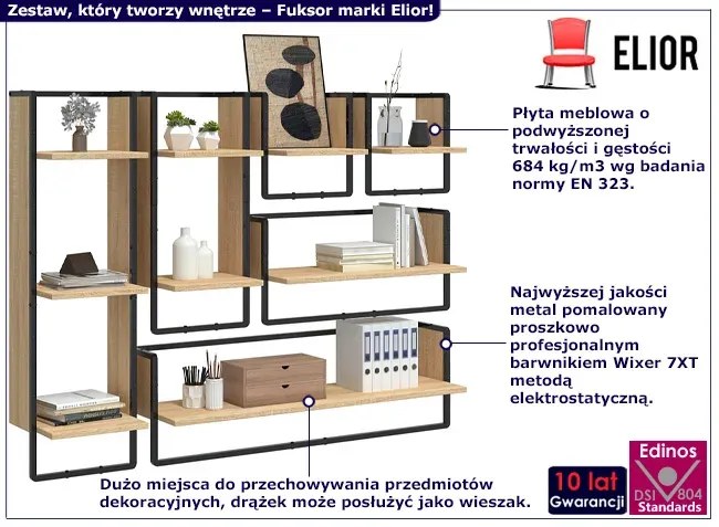 Nowoczesne wiszące półki 6 sztuk dąb sonoma - Valkiria