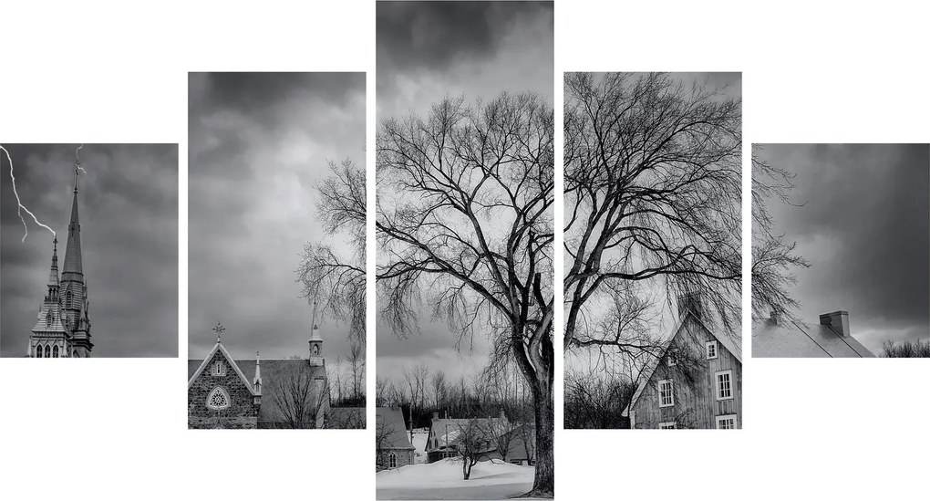 Obraz czarno - białej wioski (125x70 cm)