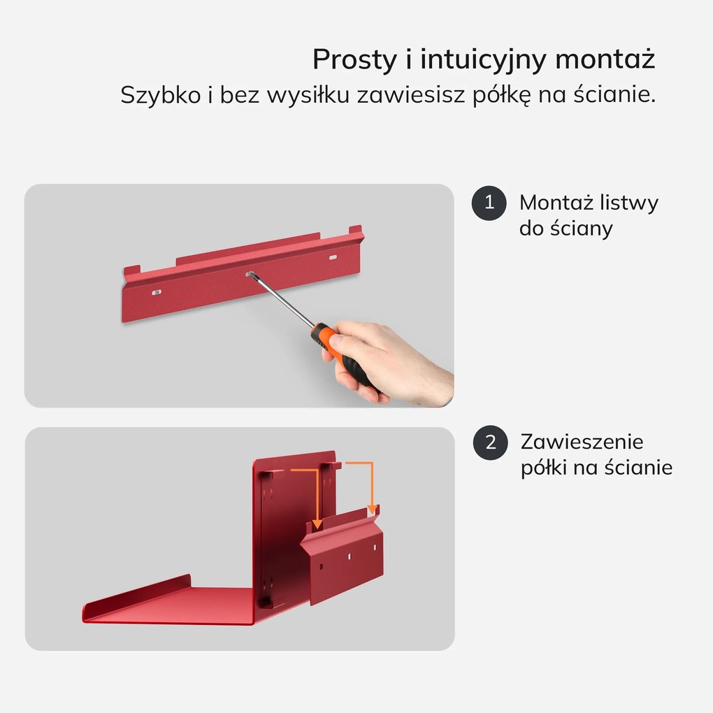 Półka wisząca metalowa czerwona, 400 mm: JOANNE Modern