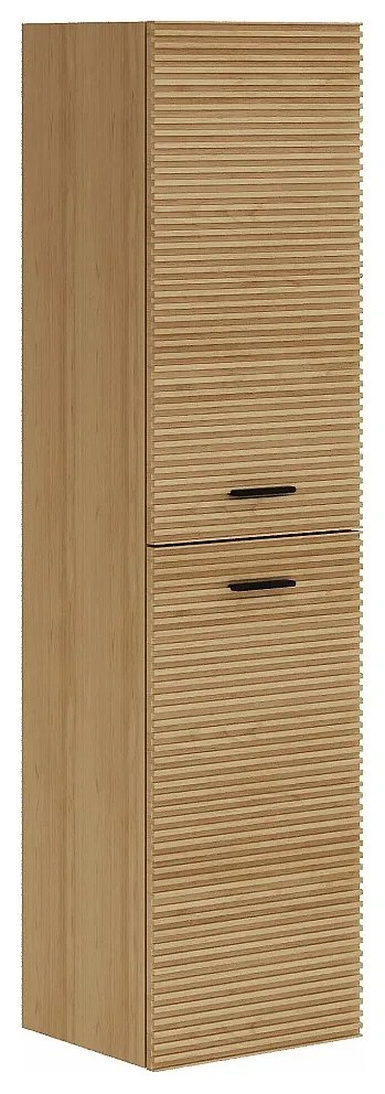 Szafka pod umywalkę na nóżkach z prążkowanym frontem wysoka - Jasny naturalny - H140 cm - SARONE