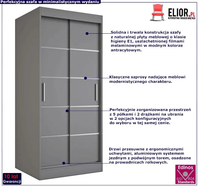 Antracytowa szafa przesuwna G5-K69