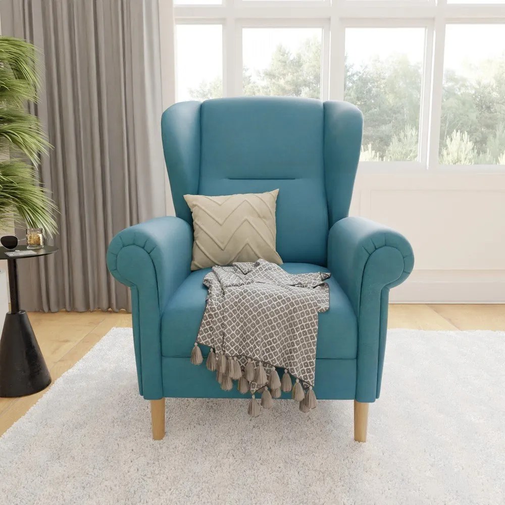 Turkusowy fotel typu uszak Swan – Ropez