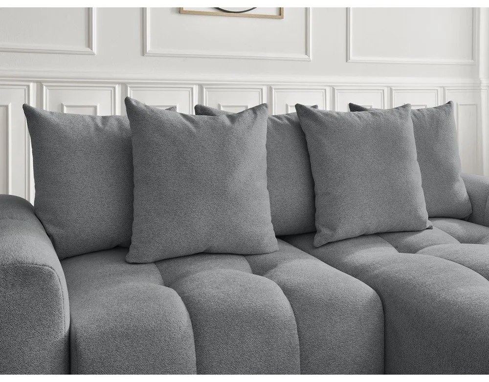 Szary rozkładany/ze schowkiem narożnik z tkaniny szenilowej (prawostronny/z szezlongiem) Roxelane – Bobochic Paris