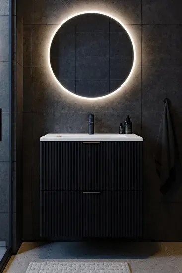 Czarna nowoczesna szafka wisząca z umywalką N2-R85