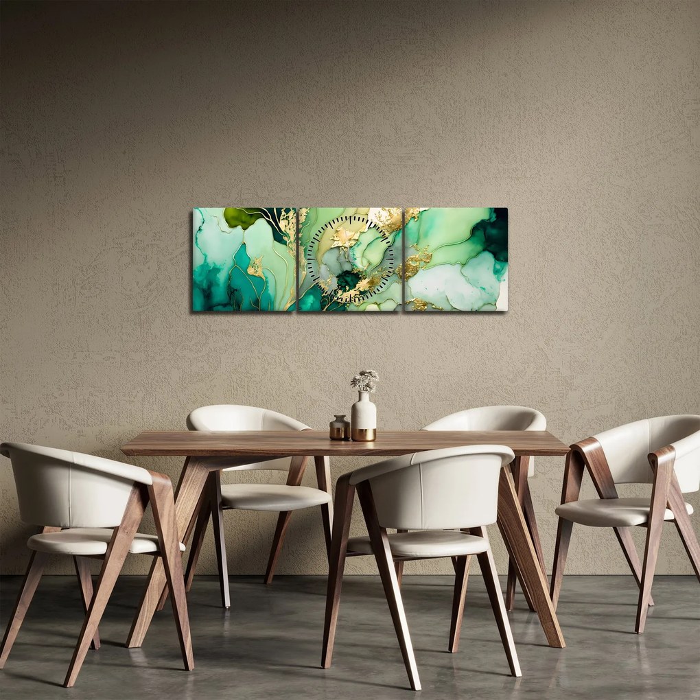 Obraz - Zielona abstrakcja (z zegarem) (90x30 cm)