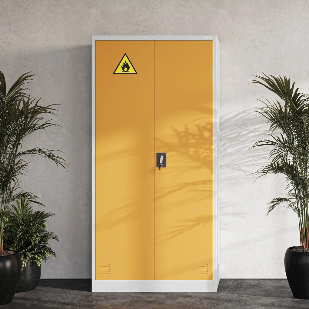 Szafa na chemikalia MARIA, 900 x 1850 x 400 mm, szaro-żółta