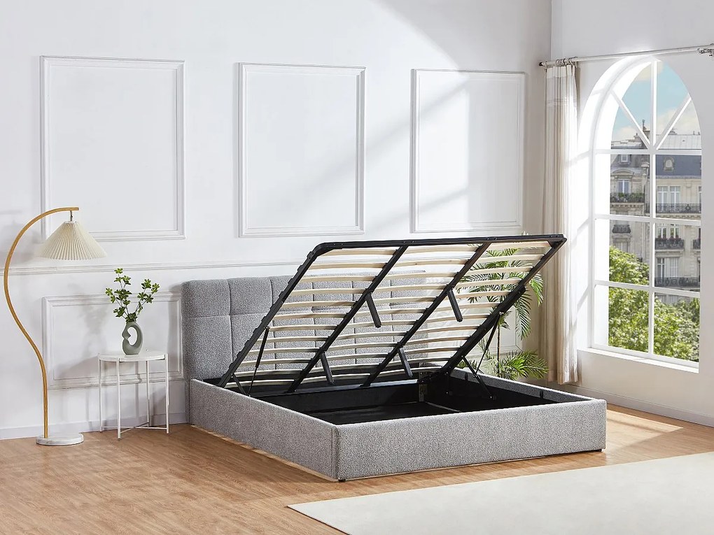 Łóżko ze skrzynią  180 x 200 cm - Tkanina z bukli  - Szary - MAZIRI