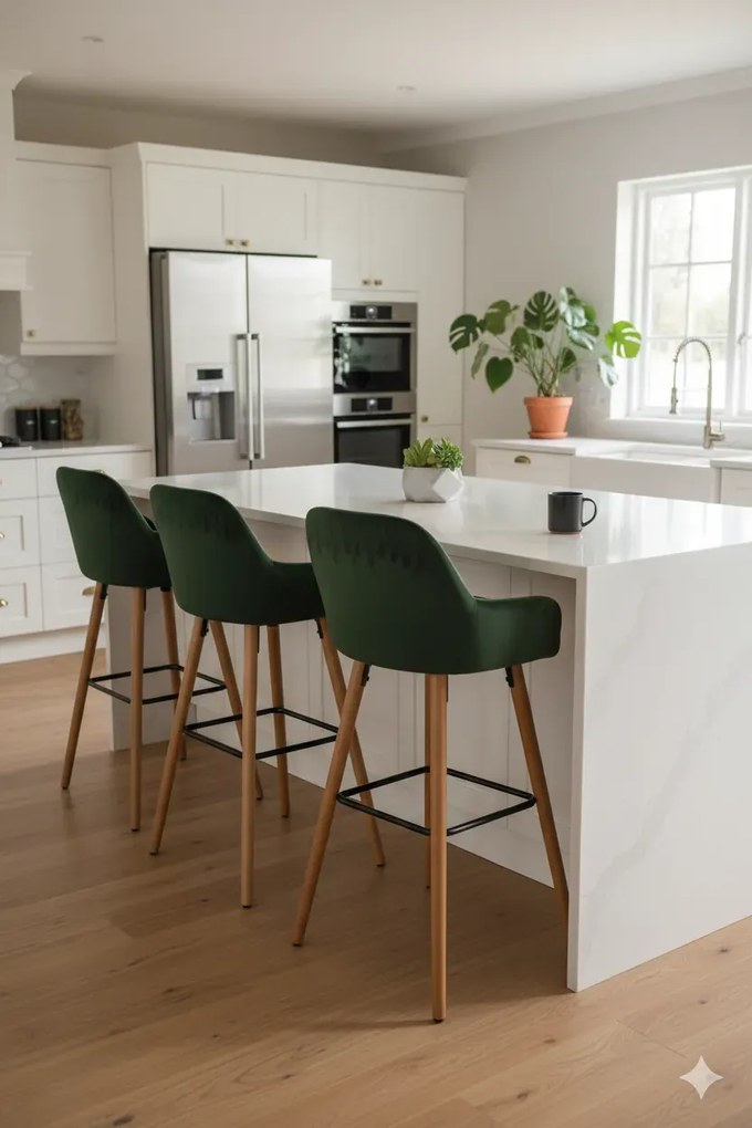 Zielony barowy hoker welurowy z oparciem F9-B84