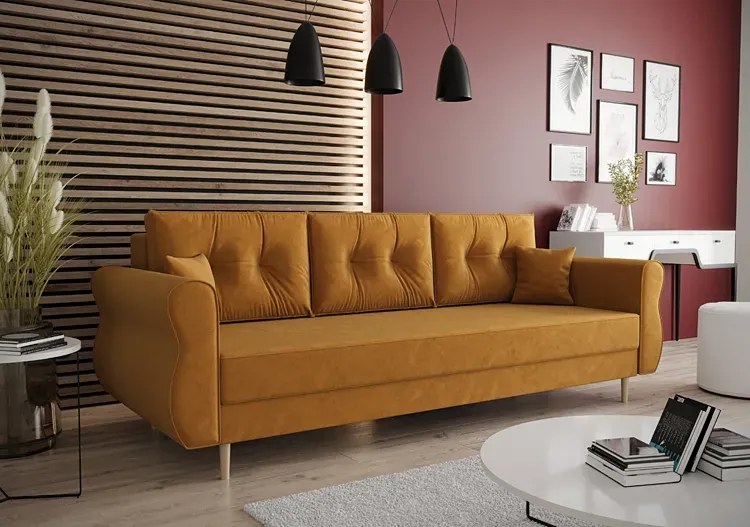 Musztardowa sofa z funkcją spania - Eden