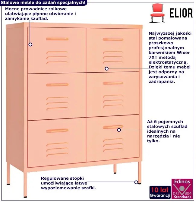 Różowa stalowa szafka gospodarcza z szufladami E6-H61