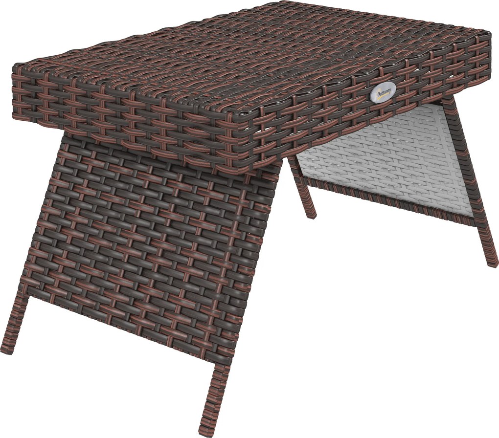 Outsunny Stolik ogrodowy Stolik kawowy zewnętrzny Stolik kawowy, PE-rattan, odporny na warunki atmosferyczne, 60 cm x 41 cm x 41 cm, Brązowy