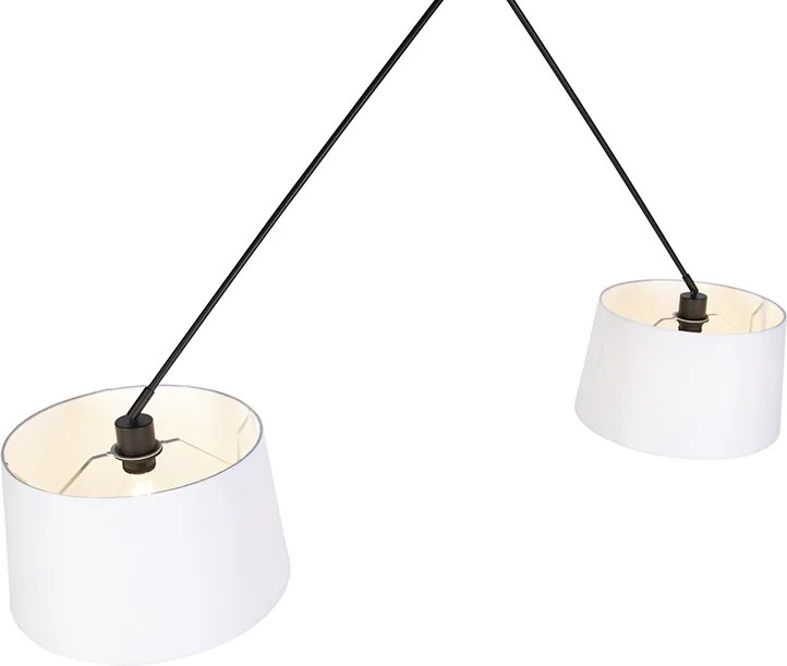 Lampa wisząca czarna z białymi abażurami z lnu 35 cm 2-światłowa - Blitz
