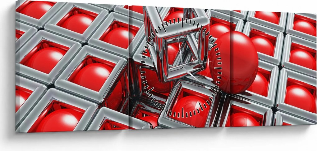 Obraz - 3D metaliczna abstrakcja (z zegarem) (90x30 cm)