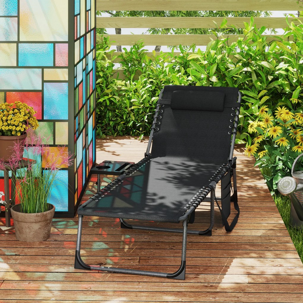 Outsunny Leżak składany ogrodowy z poduszką, 5-stopniowa regulacja oparcia, do 120 kg | Aosom PL