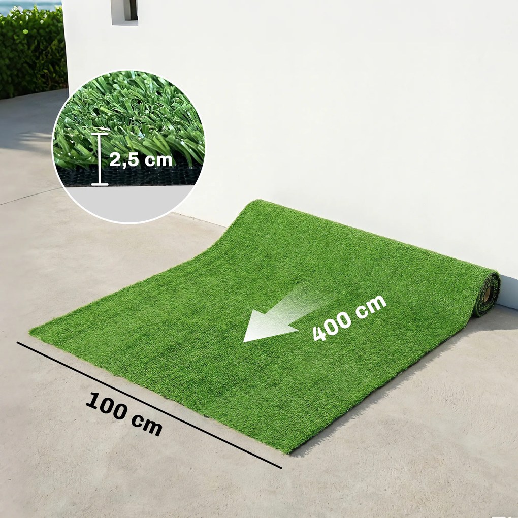 Outsunny Sztuczny trawnik 100x400cm z systemem odprowadzania wody, dywan z trawy o wysokości 10mm, zielony | Aosom PL