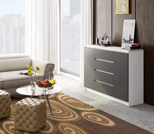 Długa komoda z gładkim frontem biały + grafit R3-W13