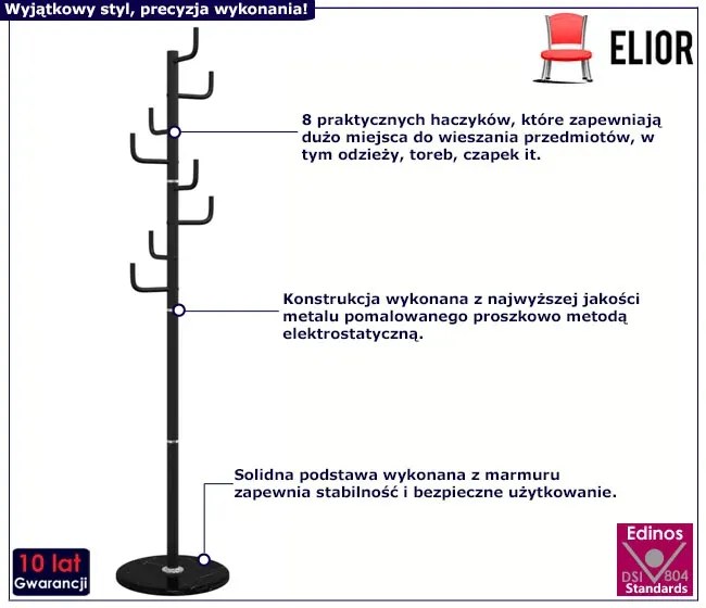 Czarny metalowy wieszak stojący 8 haczyków - Elegro 3X