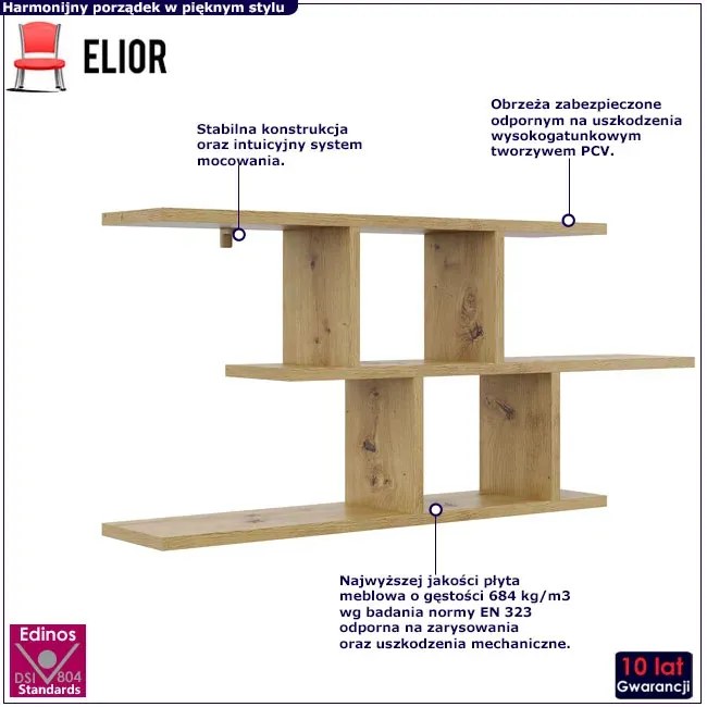 Minimalistyczna półka ścienna w kolorze dąb artisan - Sonelo