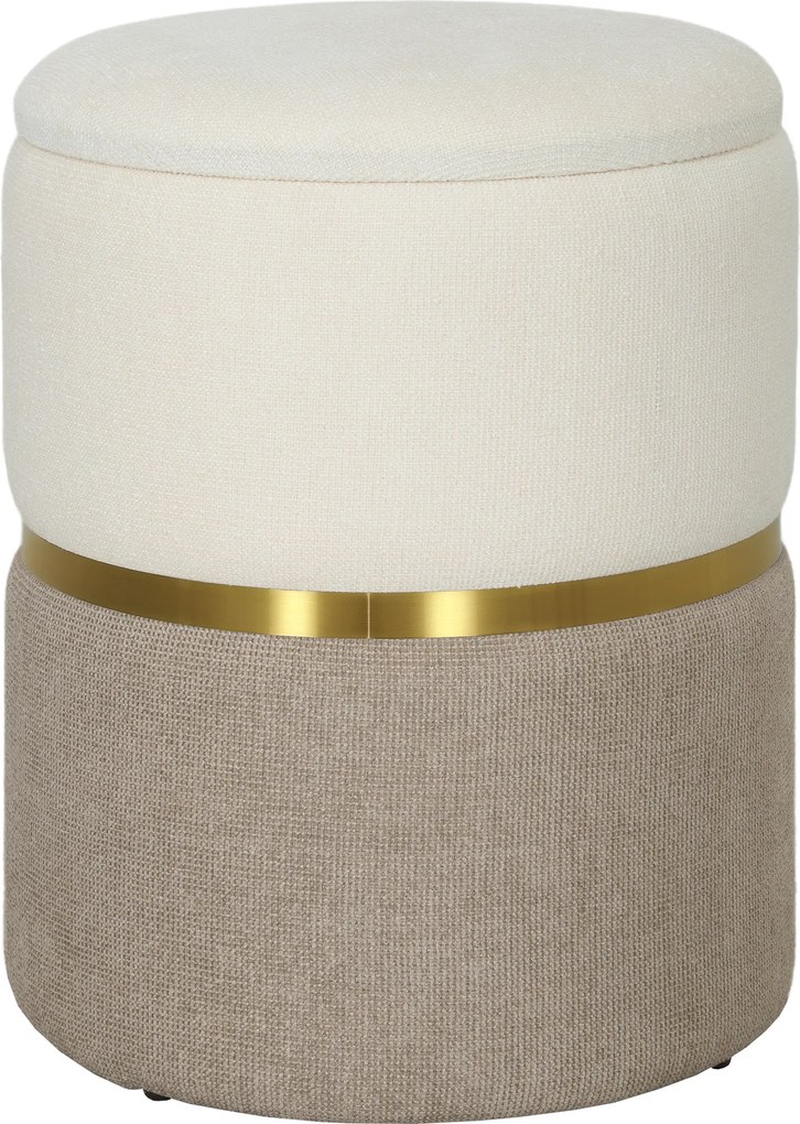 HOMCOM Taboret z miejscem do przechowywania, kremowy, z metalowym pierścieniem, dwukolorowy design, Ø36 x 44H cm