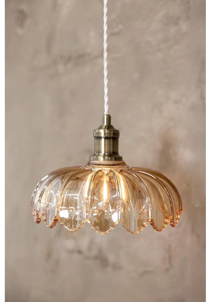 Lampa wisząca w kolorze mosiądzu z z bursztynowym szklanym kloszem ø 25,5 cm Kurage – Markslöjd