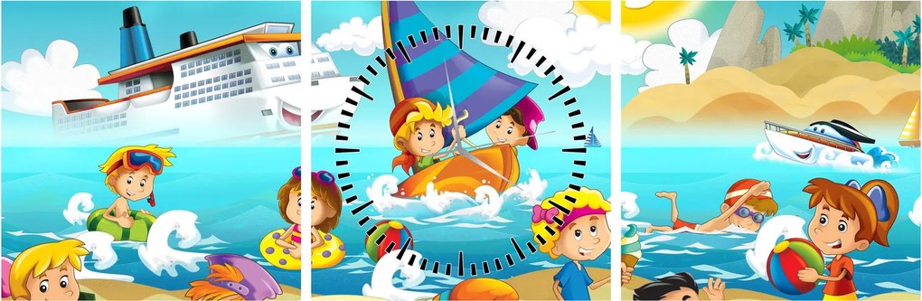 Obraz - Dzień na plaży (z zegarem) (90x30 cm)