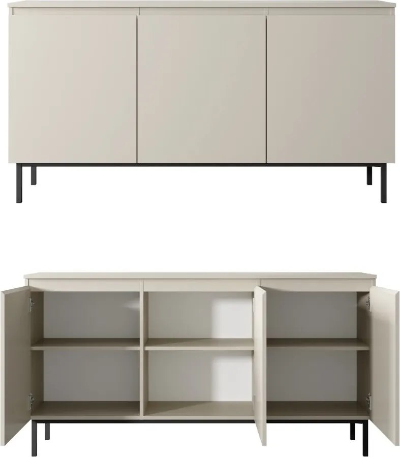 Kaszmirowa komoda do salonu Silk 3-drzwiowa, szer. 150 cm