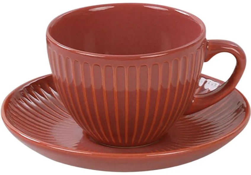 Zestaw 6 filiżanek ceramicznych ze spodkami Linea 210 ml, pomarańczowy