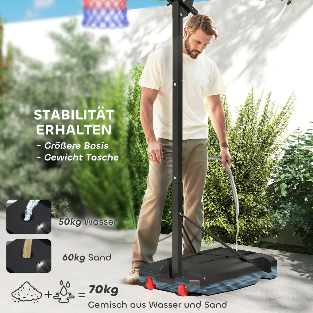 AIYAPLAY Kosz do koszykówki dla dzieci, zewnętrzny, regulowana wysokość 200-260 cm, na kołach, od 6 lat, Czerwony