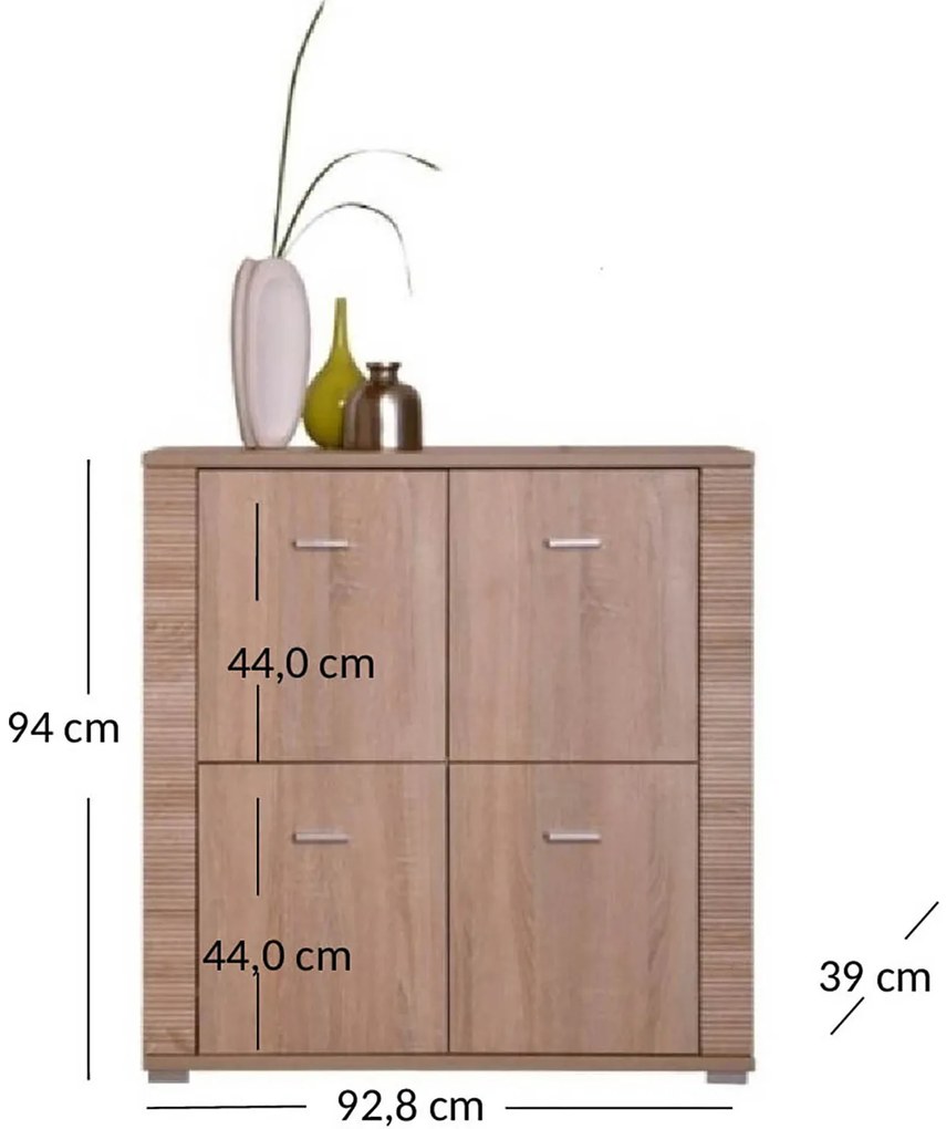 Komoda Czterodrzwiowa Drewniana do Salonu COREA 93 cm Dąb Sonoma Nowoczesna