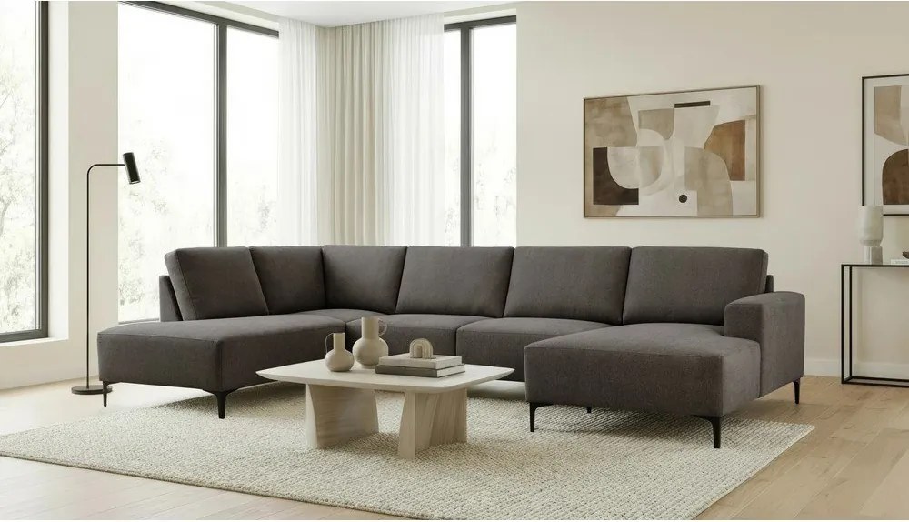 Antracytowy narożnik z tkaniny szenilowej (lewostronny/w kształcie litery U) Fabian – Scandic