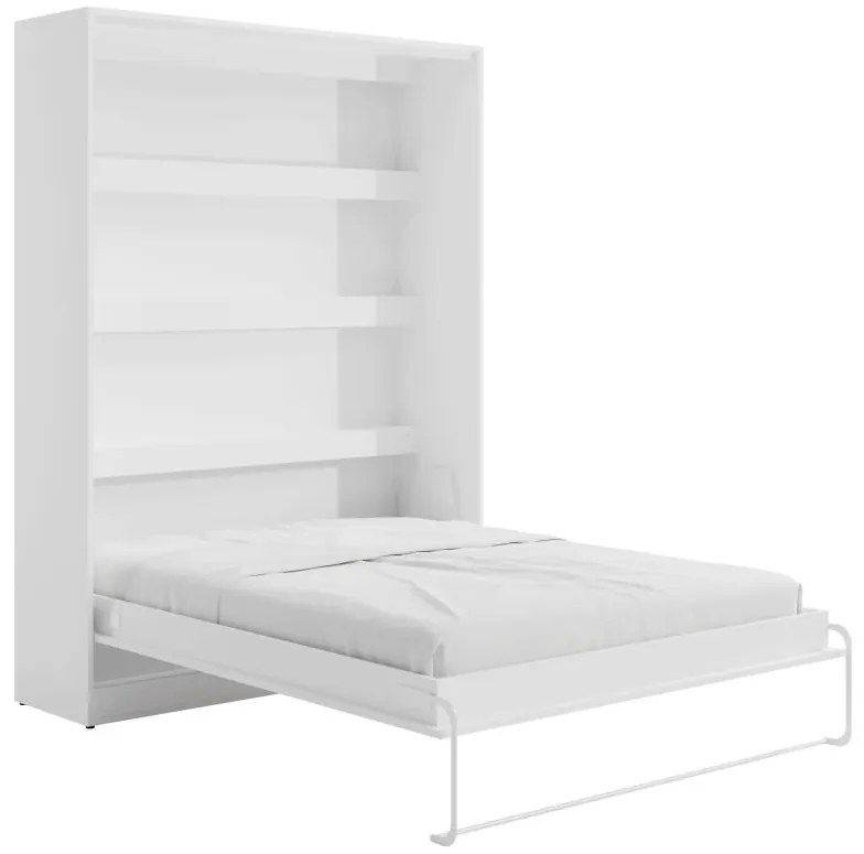 Łóżko chowane w szafie 160 × 200 cm – Otwieranie pionowe manualne – Oświetlenie LED – Białe – RAPILI