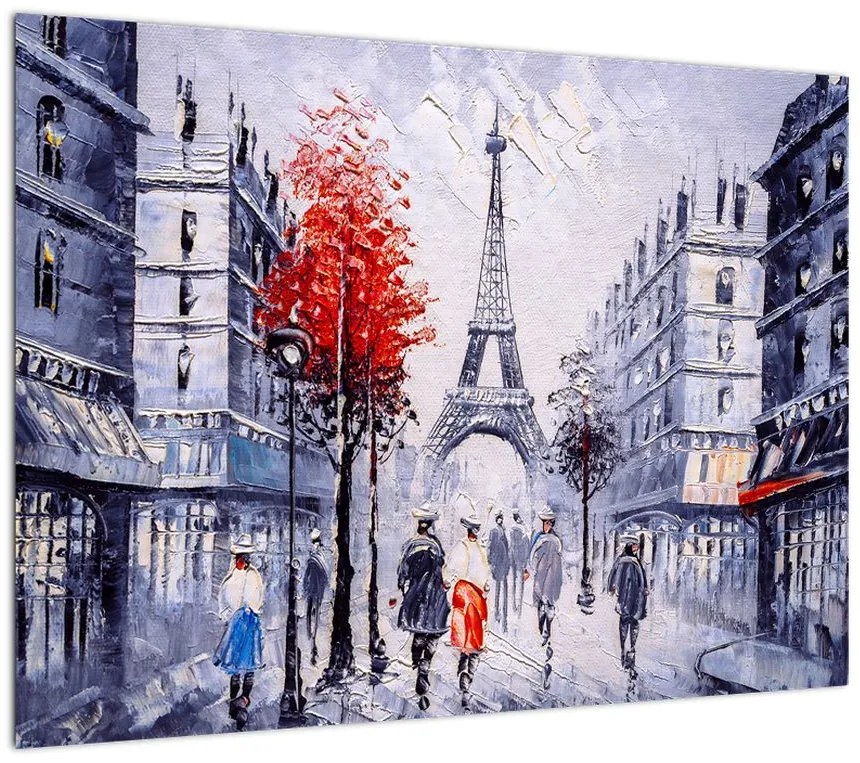 Obraz na szkle ulicy w Paryżu, obraz olejny (70x50 cm)
