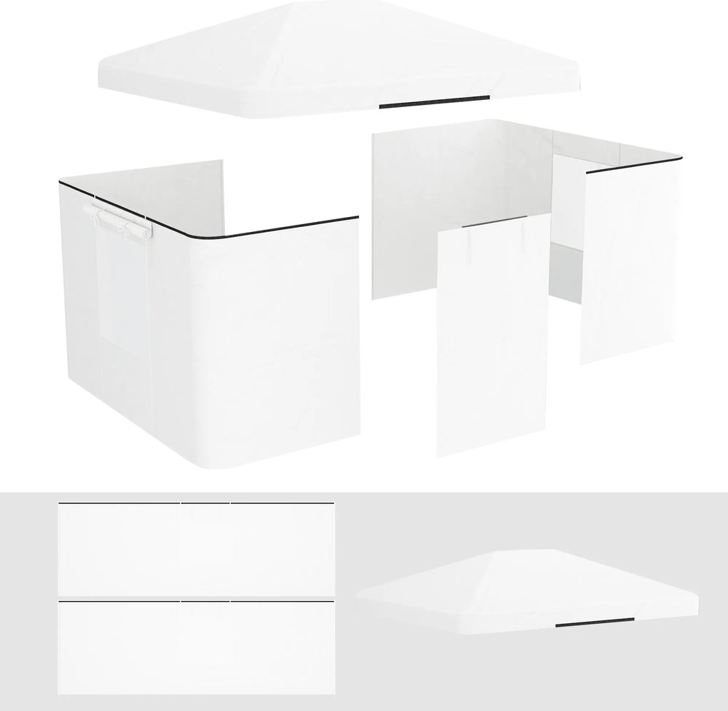 Outsunny Zestaw Zastępczy Dachu do Pawilonu Ogrodowego z 2 Ściankami Bocznymi Biały | Aosom PL