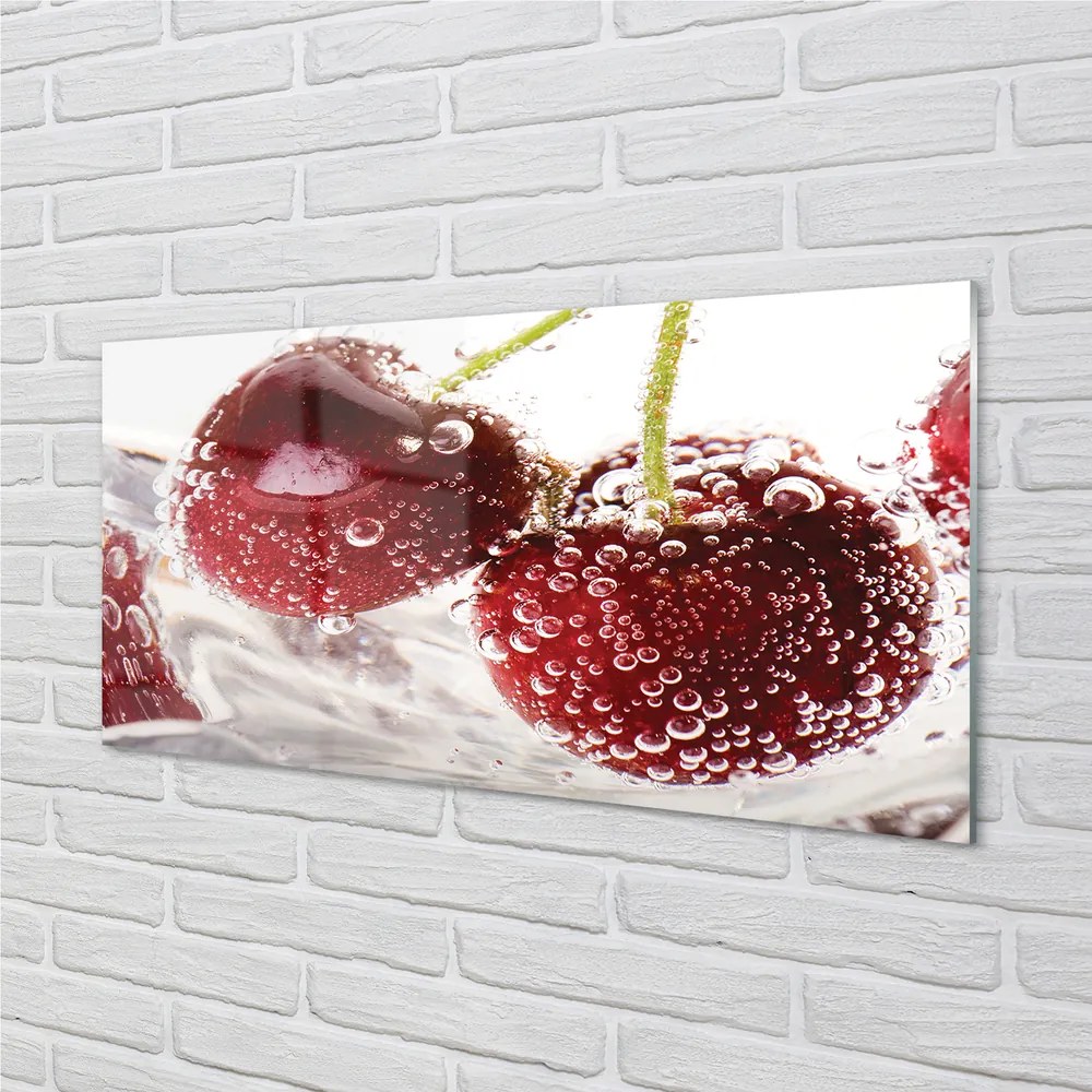 Panel szklany do Kuchni Czereśnie w Kroplach Wody