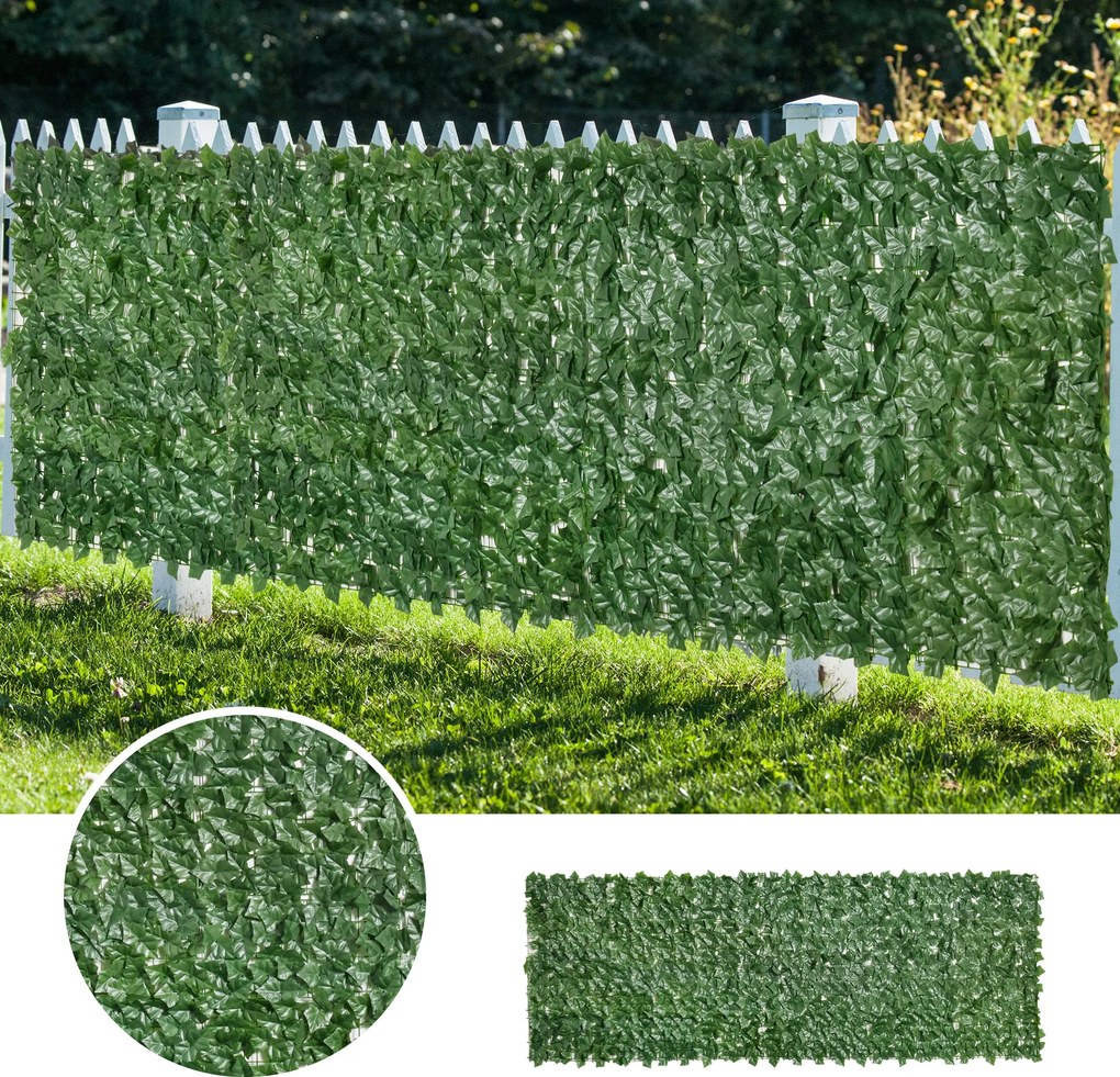 Outsunny Osłona Dekoracyjna Sztuczny Żywopłot Ciemnozielony 300x100cm Dekoracja Ściennej Przestrzeni | Aosom PL