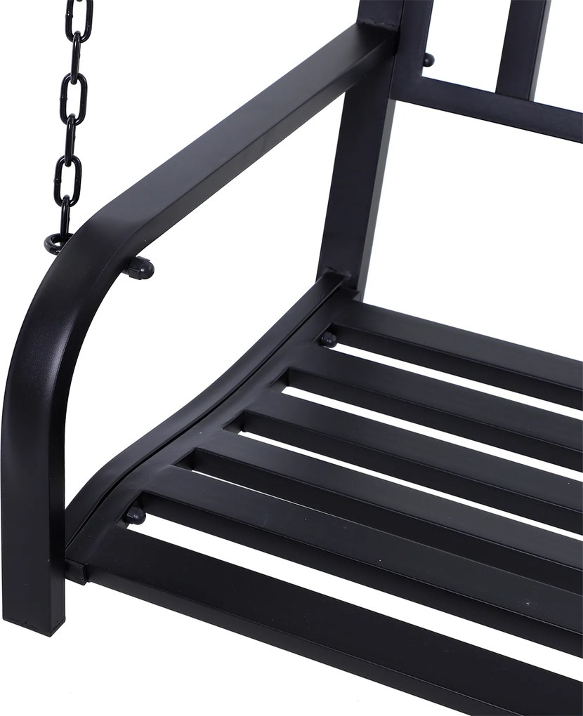 Outsunny ławka wisząca 2osobowa huśtawka ogrodowa z dachem i łańcuchami metalowa czarna 127 x 60 x 53 cm | Aosom PL