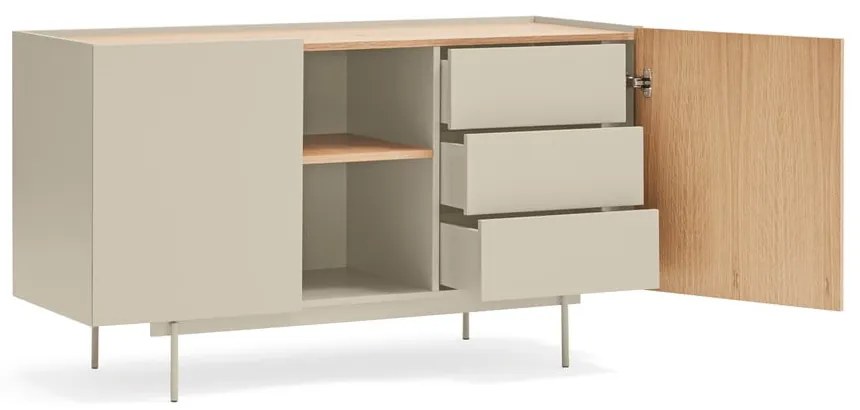 Beżowo-naturalna niska komoda w dekorze dębu 130x78 cm Otto – Teulat