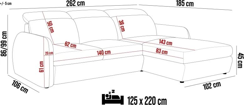 Narożnik SANCHO S – nowoczesny narożnik z funkcją spania i pojemnikiem BELLAGIO 05 WERSAL