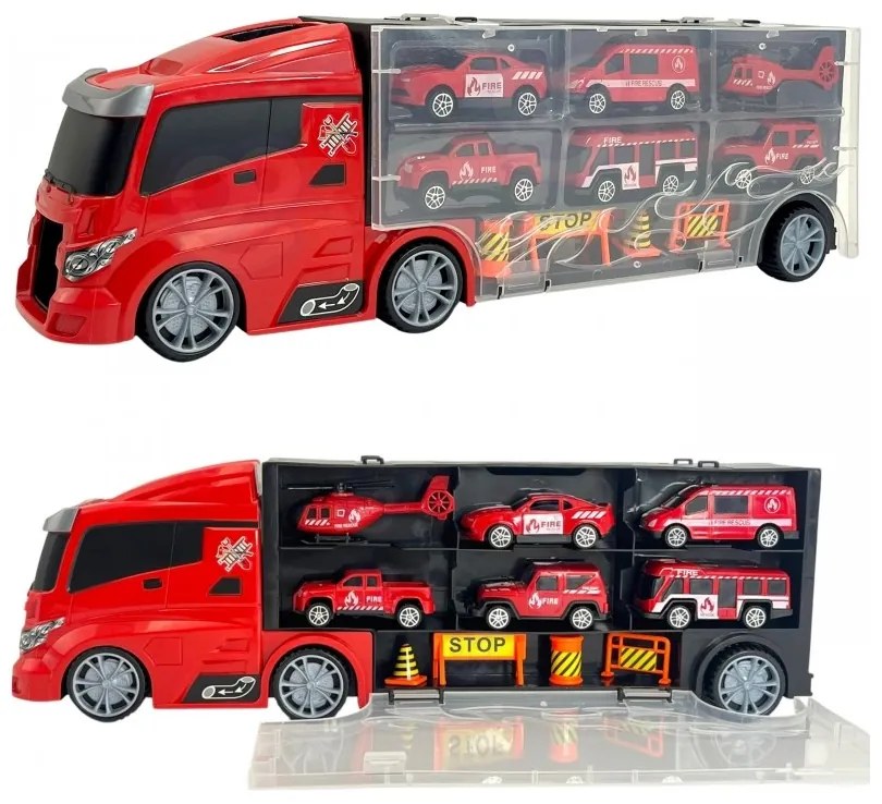 Woopie zestaw ciężarówka transporter 3w1 czerwony 11 el.