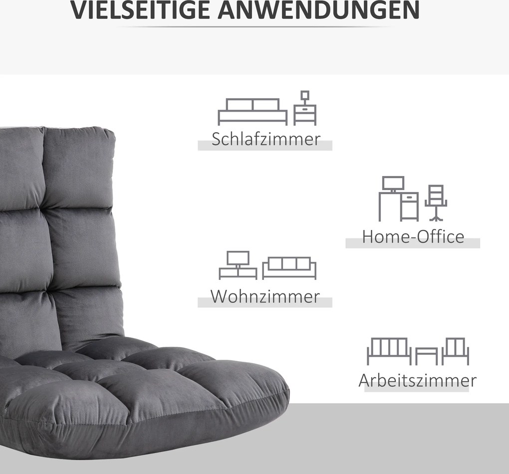 HOMCOM Fotel Materac Gościnny Welurowy Regulowane Oparcie Szary 55x71x53 5 cm Komfort i Styl | Aosom PL