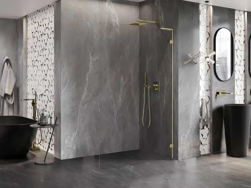 Mexen Lunar L ścianka prysznicowa Walk-in prawa 60 x 200 cm, transparent 8 mm, złota - 830L-060-000-50-00-P