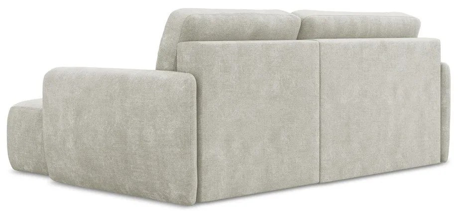 Kremowy narożnik rozkładany z tkaniny szenilowej ze schowkiem (prawostronny/z szezlongiem) Lilo – Makamii