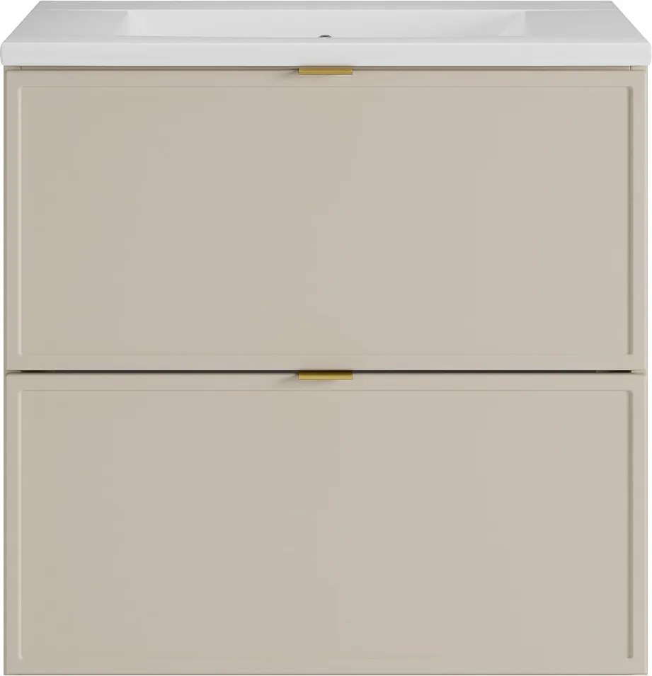 Wisząca szafka łazienkowa z umywalką wpuszczaną – beżowa – 60 cm – ONDIL