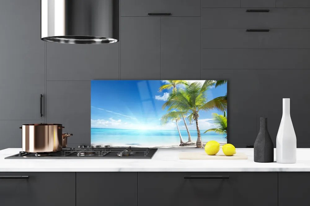 Szkło do Kuchni na Ścianę Egzotyczna Plaża Pod Palmą