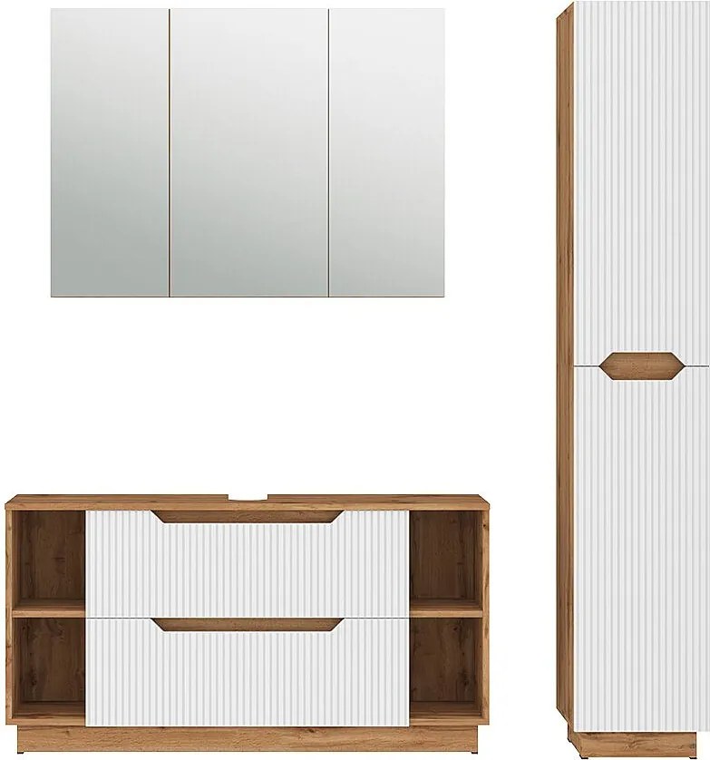 Zestaw mebli łazienkowych dąb/białe paski 119.2x35x62.5 lotta
