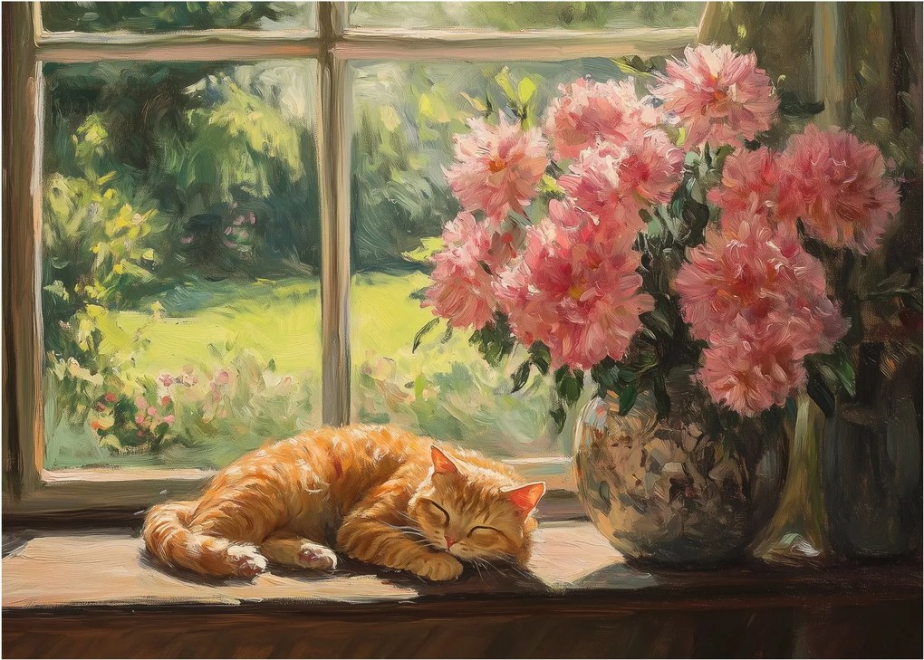 Obraz - Kot na oknie (70x50 cm)