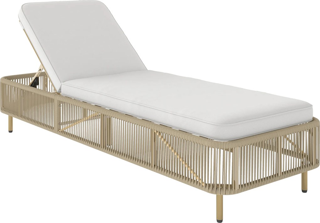 Outsunny Rattanowa Leżanka Ogrodowa, 5-stopniowa regulacja, poduszka w zestawie | Aosom PL