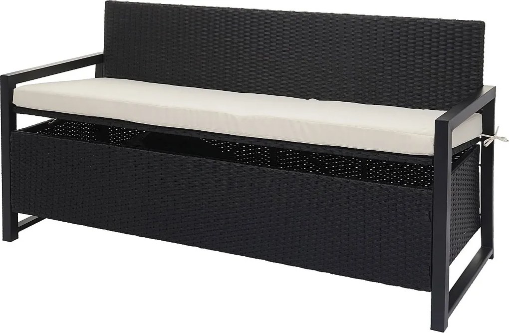 Ławka 3-osobowa z polirattanu MCW-F39,  antracyt, poduszki kremowe