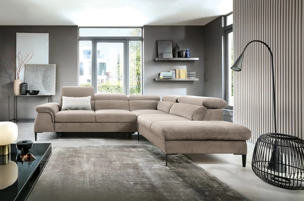 Masseno Narożnik MESTO z funkcją spania i pojemnikiem na pościel Narozniki L, Rozkładana sofa - Beżowy, VOGUE 02